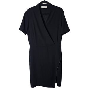 MM LaFleur Tory Black Crepe Short Sleeve Wrap Dress Career Professional Size‎ 12